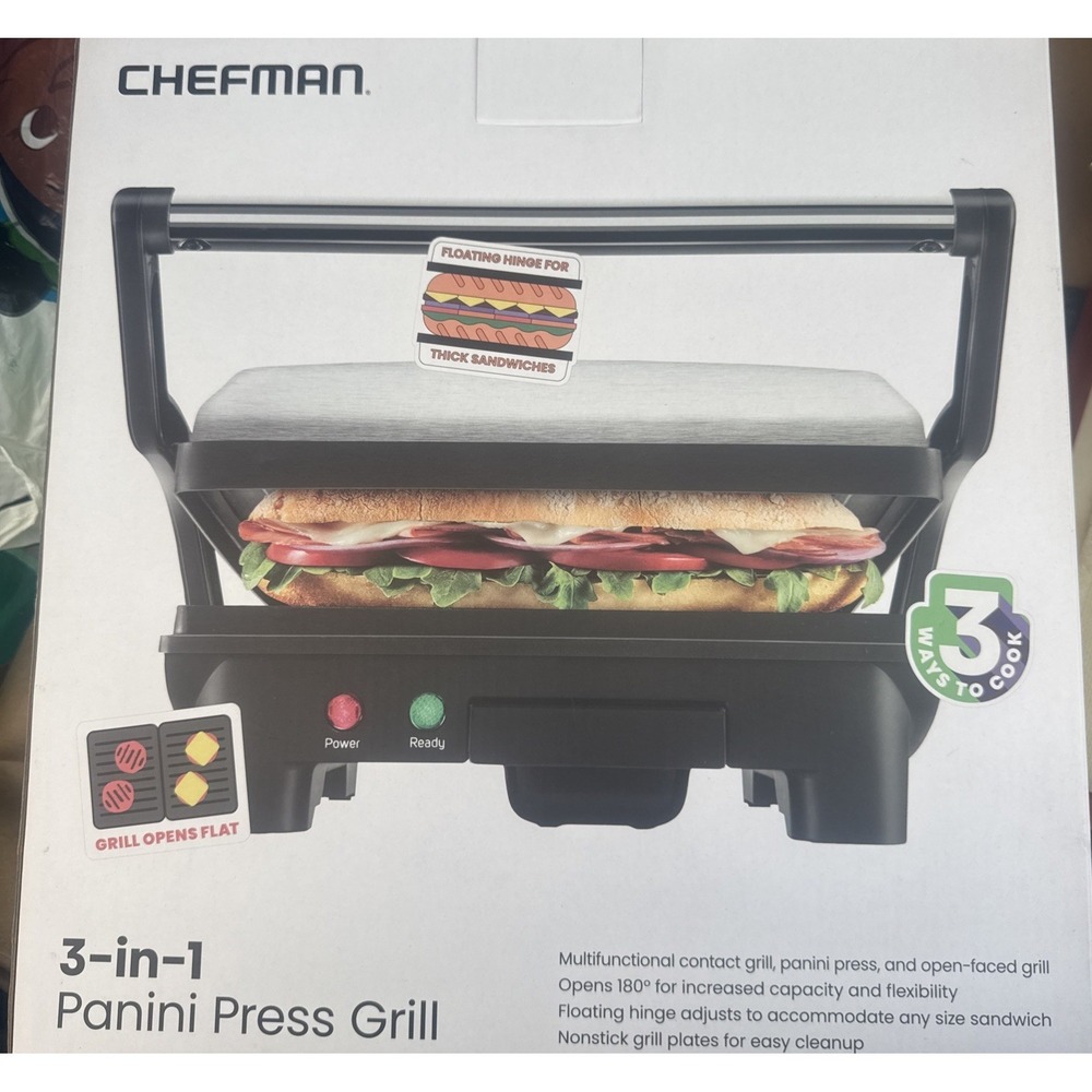 Chefman Electric Panini Press Grill Sandwich Maker Nonstick Stainless Steel‎